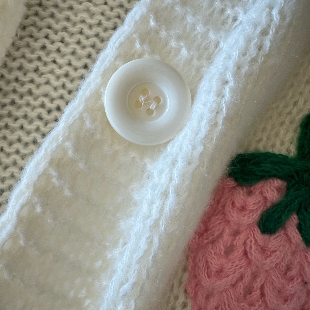 LUNA IVY cream cardigan with ADORABLE pink strawberry design! 🍓🍓soft & sweet! - Picture 8 of 12
